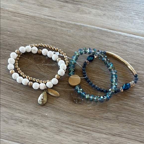 Plunder Jewelry - Plunder Gold and Blue Bracelet Set with Beaded Elegance